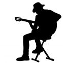 Silhouette musician plays the guitar on a white background.